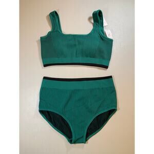 NWT Cupshe Green Ribbed Sport High Waist Bikini Set in Size XL